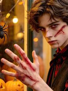 3pcs Red Y2K Boys Girls Halloween Scar Temporary Tattoo Stickers, Waterproof And Sweat-Resistant, Easy To Apply - Red - View 2