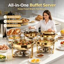 Premium Self-Heating Buffet Set, Stainless Steel Food Warmer, Kitchen Cookware, With Gold-Plated Stand, Lid And Handle. All-In-One Buffet Hot Pot Stove, Suitable For Hotel, Party, Wedding And Home Dining - View 2