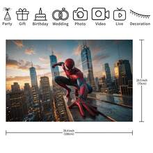 WPETLE Spider‑Man Dusk City Skyscraper Birthday Party Backdrop, Sunset Metropolitan Building Scene Photo Booth Background Banner For Kids Birthday Decor - Multicolor - View 7