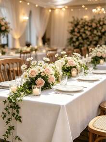 1pc Plain Weave Rectangular Tablecloth - Stain-Resistant, Wrinkle-Resistant, Washable Polyester Tablecloth, 150 X 259cm (Approx. 59 X 102 Inches) Suitable For Kitchen Dining/Party/Wedding Indoor And Outdoor Use (White) - White - View 3