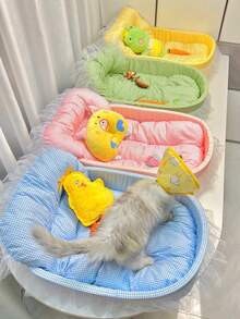 1pc Cute All-Season Pet Bed, Thick Non-Stick Mat, Washable Breathable Cat Bed Dog Bed, Super Soft Lace Edge Cat Bed, Suitable For Cats And Small Dogs Under 6kg - Multicolor - View 1
