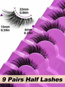 Sibeuna 9 Pairs Half False Eyelashes, Transparent Stem, Natural Look, Outer Corner Eyelashes, Cat Eye Style, Fluffy Soft Dense False Eyelashes, Suitable For Beginners, Travel Essential - Black - View 5