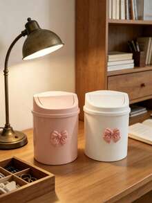 1pc Bowknot Decor Mini Cylindrical Storage Bucket, Baby Room Desktop Organizer, Children's Room Desktop Decoration, Bedroom Vanity & Home Desktop Storage Rack - Multicolor - View 7