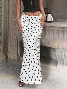 Elegant French Polka Dot Long Skirt For Women White Spring - White - View 4