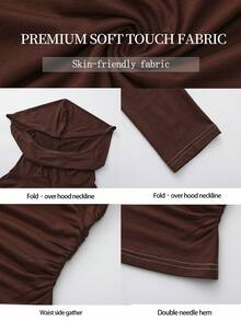 ARA CHIC 3-Way Wear Long Sleeve Top, Women's Contrast Stitching Ruched Fitted Cropped T-Shirt, Multi-Wear Off-Shoulder Ruffled Collar Y2K Top, Casual Street Date Top - Brown - View 9
