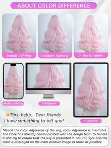 alicegarden 26-Inch Long Synthetic Wig Featuring A Natural Wavy Style In A A Stunning Pink. Designed With Bangs , This False Hairpiece Is Perfect For Ms Daily Party Cosplay Use, Offering A Natural And Natural Durable Wig Gift For Ladies. - Pink - View 10