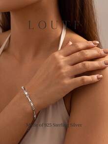 1pc Minimalist Bamboo Knot 925 Sterling Silver Bracelet, Elegant Jewelry Gift For Women, Girlfriend, Daily Accessory - Bamboo Bracelet - View 10