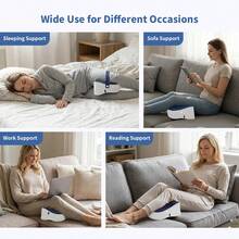 1pc Memory Foam Leg Pillow, Streamlined Grooved Design Leg Pillow, Contoured To Leg Curve, Ergonomic Knee Pillow, With Adjustable Strap To Fix Position, Provides Thigh And Hip Support For Side Sleepers - Blue and White - View 8