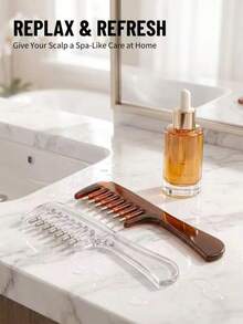 1pc Transparent Applicator Hair Comb, Unisex Scalp Care Massage Liquid Guide Comb, Wide-Tooth Straight Hair Comb, Multi-Functional Home Hair Care Comb - Clear - View 3