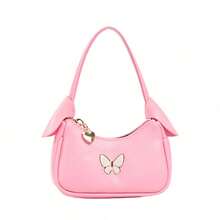 Sweet Mini Handbag For Girls, Fashionable New Butterfly Metal Decor Tote Bag, Zipper Closure PU Versatile Small Bag, Suitable For Daily Use - A - View 12