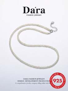 DARA Freshwater Pearl Necklace S925 Sterling Silver 3-4mm White Beads Minimalist Elegant Lightweight Luxury Commute Versatile - Heart - View 2