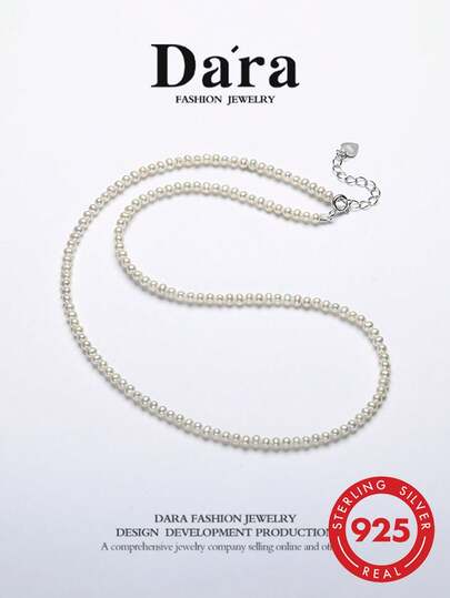 DARA Freshwater Pearl Necklace S925 Silver 3-4mm White Beads Minimalist Low-Key Elegant Suitable For Daily Wear