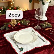 1/2/4pcs Holiday Party Decoration Napkins, Christmas Home Dinner Table Decor, Creative Atmosphere Photo Props - White - View 9
