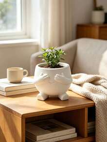 Cute Expression Planter, Succulent Plant Pot, Meditation/Hug/Heart Gesture, Indoor Decorative Plant Pot, Candy Storage Desktop Organizer Box, Home Office Decor, Plant Lover Gift - A - View 10