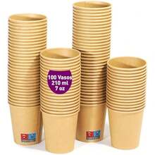 100 Vasos Desechables de Cartón Kraft 210 ml / 7 oz. Resistentes, A Prueba de Fugas. Ideal para Café, Té y Bebidas Refrescantes. - 100 unidad(paquete de 1) - Ver 1