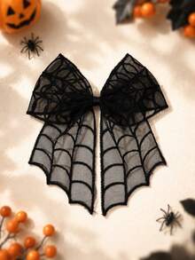 1/2pcs Women's Dark Halloween Style Black Bat Spider Web Lace Bow Ponytail Hair Clip, Christmas Gift - Multicolor - View 1