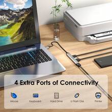 USB 3.0 Hub WAVLINK, 4-Port USB Splitter With 1x 5Gbps + 3x 480Mbps, Aluminum Ultra-Slim Portable Adapter For Laptops/PCs, Plug & Play - View 3