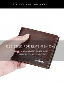 Dompet Pria Pendek PU Baru Baellerry Bisnis Lintas Batas Banyak Slot Terbuka Jepit Uang Kulit Warna Kontras untuk Pemuda - Coklat - View 10