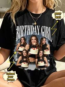 Kaos Grafis Ulang Tahun Kustom, Atasan Kado Ulang Tahun yang Dipersonalisasi, Atasan Kado Gaya Retro 90-an untuk Wanita/Pria - Hitam - View 2