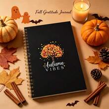 DANPERJI 1pc A5 Autumn Vibes Fall Tree Spiral Notebook, Black Cover Graphic Print Lined Journal Notepad, Thanksgiving Seasonal Stationery - Autumn Vibes - View 1