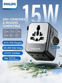 PHILIPS Universal Travel Adapter - UK, Japan, And EU Plug Compatible, Built-In USB-C Fast Charging Port, Suitable For Phones And Laptops, Portable All-In-One, Works In Over 200 Countries - Multicolor - View 18
