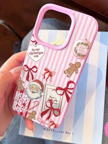 1pc Christmas Fashion Personalized Striped Gingerbread Bow Pattern Deep Pink Liquid Large Hole Lens Anti-Drop Anti-Fingerprint Phone Case Compatible With IPhone 17/16/16Pro/16Plus/15/15ProMax/15Pro/11/12/13/14ProMax/11Pro/11ProMax/12Pro/12ProMax/13Pro/13ProMax/14Pro/14ProMax Soft Shell Premium Feel - Multicolor - View 2