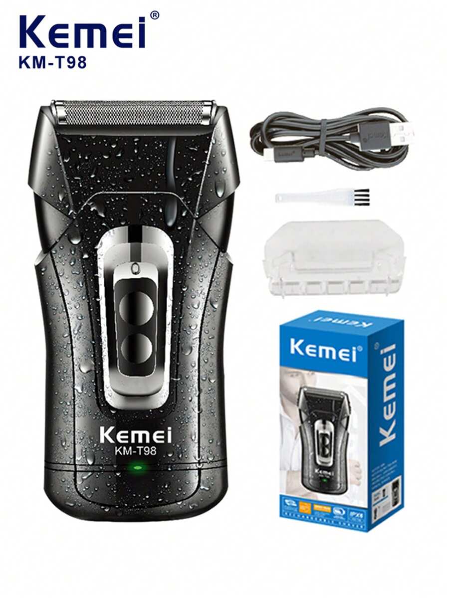 Kemei 1pc KM-T98 Electric Shaver, Professional Waterproof Beard Trimmer For Men, USB Quick Charge, Wet & Dry Shaver, Reciprocating Shaver