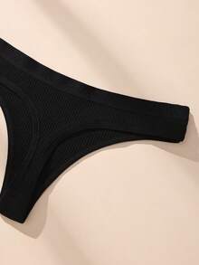 5pcs Solid Color Low Waist Ribbed Cotton Sexy Women's Thong Panties, Elastic Soft Comfortable Ladies Underwear - Multicolor - View 8