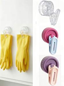 Rotating Suction Cup Storage Rack, Drill-Free Damage-Free Clip, Can Hang Gloves & Towels, Washable Design, High Load Bearing Hook Holder, Multi-Function Hook - Multicolor - View 3