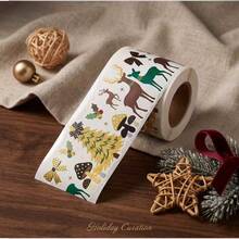 AFYPRTY 1 Roll Christmas Paper Sticker Vintage Reindeer Xmas Tree Bow Mushroom Pattern Holiday Decorative Stickers For Gift Wrapping Scrapbook Journal Party DIY Craft Embellishments - Style 1 - View 5