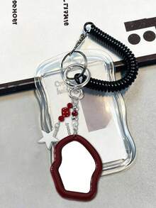 Y2k Exquisite And Fashionable Acrylic Keychain Phone Ring Card Holder,Card Package Keychain, Transparent Id Card Package Set, With Detachable And Sliding Cover, Women's Red Mirror Keychain And Pentagram Keychain - Multicolor - View 9