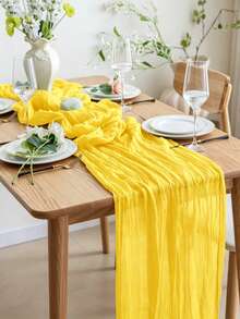 1/5 Piece Polyester Yellow Gauze Table Runner With Folds, Suitable For Holiday Graduation Ceremonies, Birthday Party Decorations, Wedding Supplies, Holiday Home Party Dining Table Decorations, Banquet Party Table Runners, Gauze Table Runners - T - View 5
