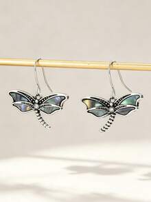 1pair Vintage Dragonfly Design Carved Pattern Dangle Earrings For Women Retro Bohemian Style Insect Earrings Jewelry Female Ear Ornaments - Earring - View 5