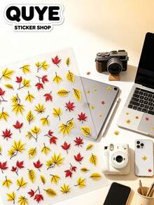 1 Set, Stiker untuk Laptop, Paket Stiker, Pola Daun Musim Gugur Datar, Gaya Musim Gugur Minimalis, Stiker Dekoratif, Untuk Sampul Notebook, Botol Minum, Koper, Skateboard, Casing Ponsel, Helm, Gelas, Gitar, Kotak Penyimpanan, Interior Mobil, Dekorasi Jendela - Daun berwarna merah dan kuning - View 2
