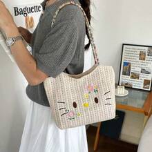 SANRIO Large Ins Style Korean Cute Cool Summer Straw Woven Cat Handbag, Portable Large Capacity Versatile Bag (No Accessories) - View 6