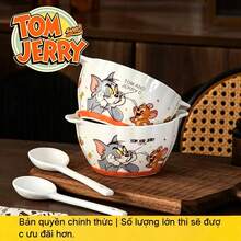 TOM AND JERRY. وعاء سيراميك بمقبض مزدوج بتصميم شخصية كرتونية، وعاء لطيف للشوفان والزبادي والفطور والسلطة - متعدد الألوان - مشاهدة 5