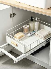 Pull‑Out Under Sink Organizer, Metal Spice Storage Rack, Storage Shelf, Heavy‑Duty Metal Kitchen Organizer, Smooth Pull‑Out Design, Space‑Saving Under‑Cabinet Storage Basket, For Storing Spice Supplies, Suitable For Kitchen And More - Multicolor - View 8
