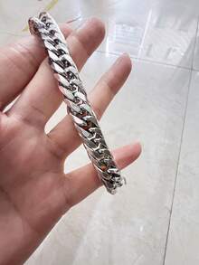 CVNANA 1入組/個中性銀色不鏽鋼項鍊/手鐲,街頭風格飾品链环项圈 - 銀色 - 查看 15