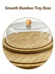 3 Packs Food Serving Platter Set, Natural Bamboo Base Tray With Clear Plastic Dome Lid, Multi‑Shape & Multi‑Size Dust‑Proof Display Stand, Perfect For Cakes, Cookies, Cheese, Fruit And Home Party Food Display - 3-piece Bread Box Set - View 8