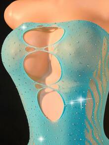1pc Women's Sexy Lingerie,Hollow See-Throug,Sparkle Rhineston,Sexy Slim Bikini Cover-Up,Hot Girl Outfit,Sexy Party Role Play Costume Valentine's Day - Mint Blue - View 5