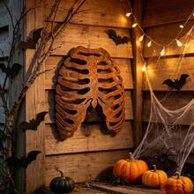 Ribcage Skeleton Rusty Metal Halloween Wall Art, Inner Strength Gothic Dark Boho Ribcage Skeleton Halloween Decoration - Ribcage Skeleton - View 3