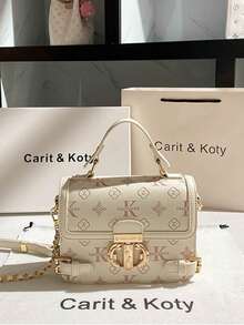 Carit & Koty 1件女款手提包，2026新款，壓紋金屬扣PU皮革斜挎包，適合日常休閒、約會與聚會，錢包 - 白色 - 查看 13