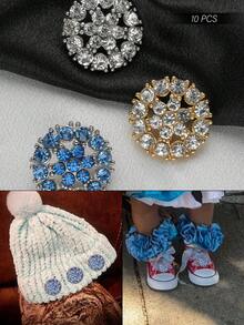 10pcs/Pack Snowflake Hollow Rhinestone High-End Metal Buttons, Suitable For Skirts, Dresses, Cardigans, Hand-Sewn Buttons, Suitable For Coats, Sweaters, Suits, Evening Gowns, Tops Decorative Buttons, Shoes And Hats Gift Boxes, DIY Accessories - Multicolor - View 13