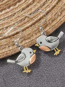 Vintage Handmade Bird Pendant Earrings, Suitable For Gothic Style Lovers, Strong Fashion Women, Halloween Costume Wearers And Niche Animal Jewelry Collectors - Two-tone Bird - View 1