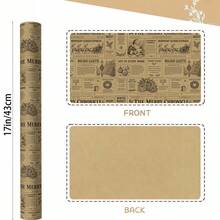 1 Roll Of Christmas Vintage Newspaper-Style Gift Wrapping Paper (Kraft Paper); Suitable For Christmas, Holiday Decorations, Birthday Parties, Gift Wrapping, And Holiday Gift Boxes-Dimensions: 43 Cm * 500 Cm (17 Inches * 16.4 Feet) - Multicolor - View 3