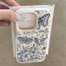 1件極簡藍色碎花草圖案個性化磨砂荔枝紋全包防摔TPU手機殼，適用於Apple 17 16 15 14 13 12 11 Pro Max A55/54/53/52/51 S25/24/23/22/21系列 - 彩色 - 查看 4