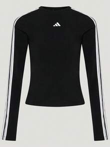 Adidas 女款 FAV 3S LS TEE 長袖針織無領 T-shirt TKZ1556 - 黑與白 - 查看 1