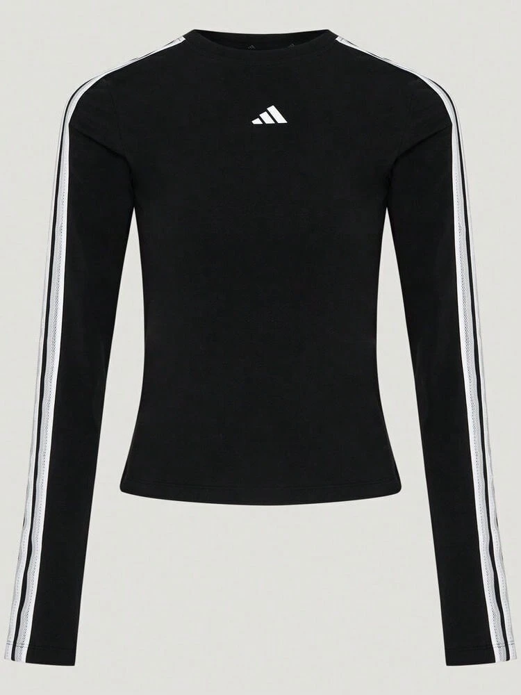 Adidas 女款 FAV 3S LS TEE 長袖針織無領 T-shirt TKZ1556 - 黑與白 - 查看 1