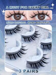 3 Pairs Cartoon Style 3D Faux Mink False Eyelashes, Voluminous Thick Big Eye Effect, Self-Adhesive Glue-Free Band - Cosplay Party Essential, Reusable, Lightweight Cartoon Lashes, Suitable For Daily Makeup And Special Occasions - View 3