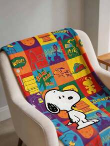 Snoopy Bright Multi-Color Plaid Flannel Blanket, Fun Cartoon Puppy Pattern Printed Soft Throw, Nap Sofa Bed Home Decor - Multiple Styles - View 1